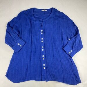 Soft Surroundings Shirt Women's SIze XL* Linen Blend Blue Tunic Gauzy